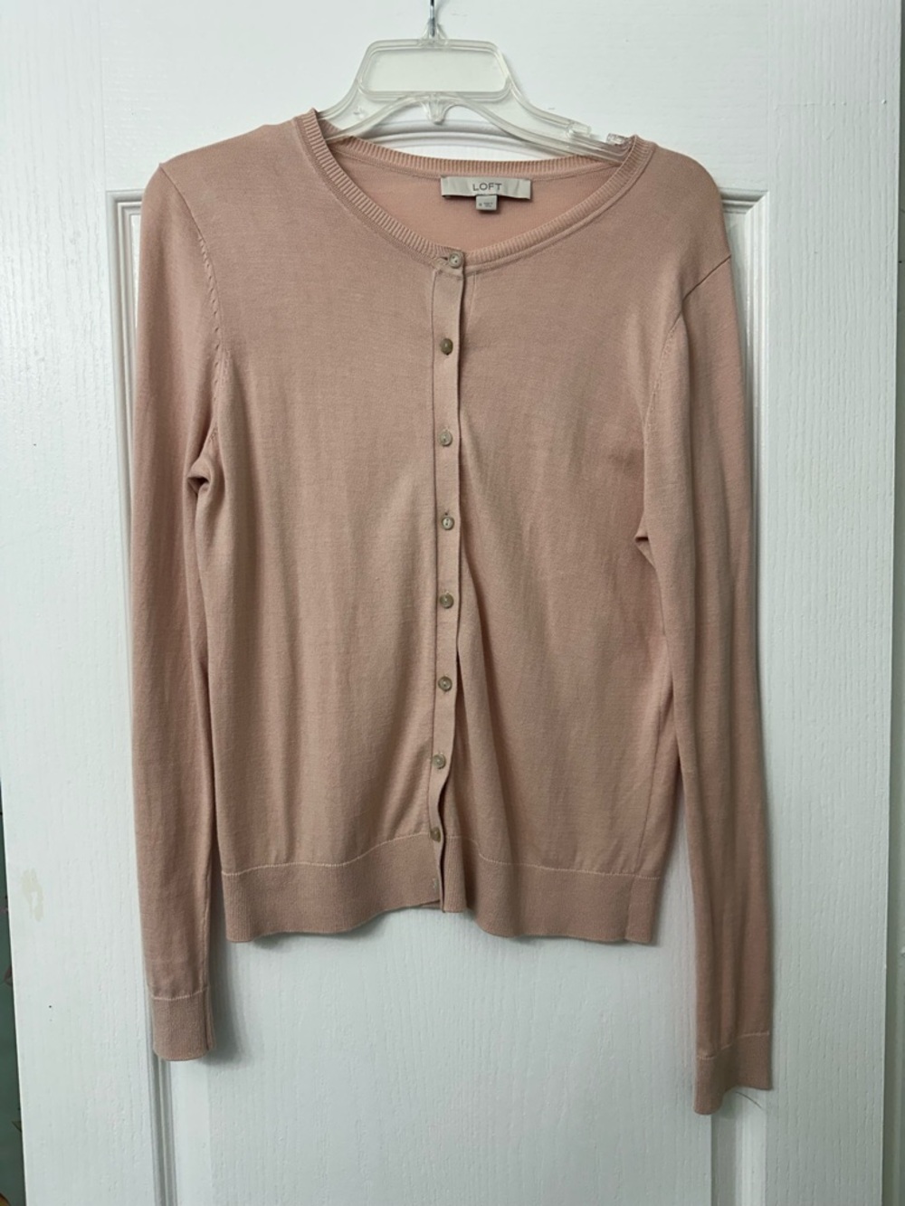 LOFT Blush Pink Button-Front Crewneck Cardigan